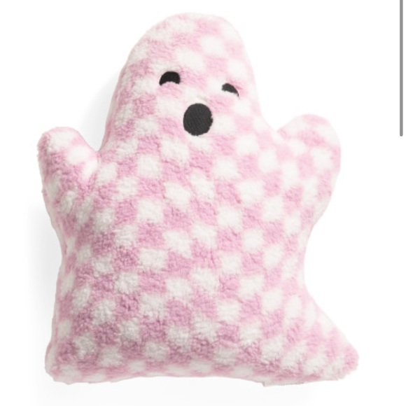 Novogratz/Pink Checkerboard Ghost Shaped Pillow - Picture 1 of 9